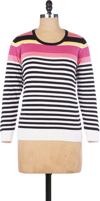 

Pazaro Striped Round Neck Casual Women White Sweater