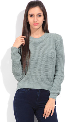 Lee Self Design Round Neck Casual Women Grey Sweater