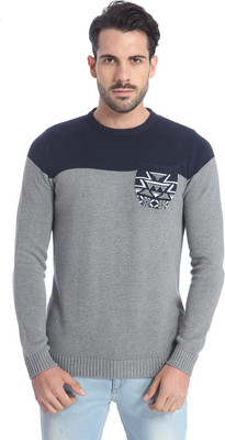 

Jack & Jones Solid Round Neck Casual Men Blue Sweater, Light grey melange