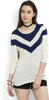

United Colors of Benetton Solid Round Neck Casual Women White, Blue Sweater, 901