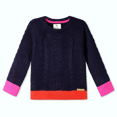

Cherry Crumble California Solid Round Neck Casual Girls Blue Sweater, Midnight blue