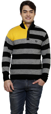 Leebonee Striped Turtle Neck Casual Men Black Sweater