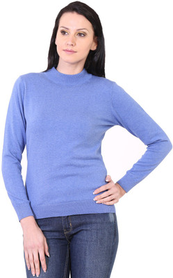 

Kalt Solid Turtle Neck Casual Women Blue Sweater, Blue melange