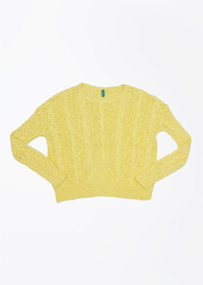 

United Colors of Benetton. Self Design Round Neck Casual Girls Yellow Sweater, 01l