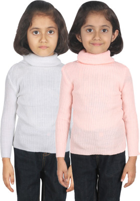 

Gungun Fashion Woven Turtle Neck Casual Girls White, Pink Sweater