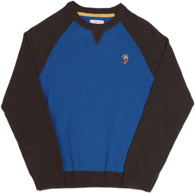 

US Polo Kids Solid Round Neck Casual Boys Blue, Brown Sweater, Turquoise