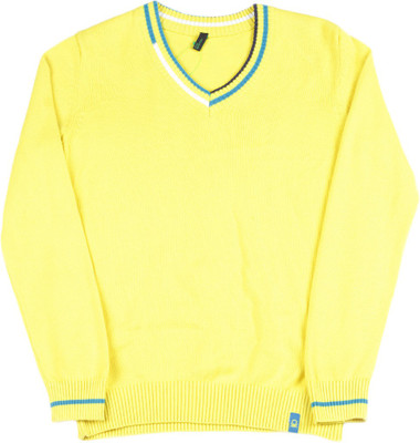 

United Colors of Benetton. Solid V-neck Casual Boys Yellow Sweater, K24