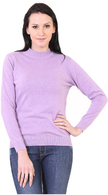 

Kalt Solid Turtle Neck Casual Women Purple Sweater, Light purple melange