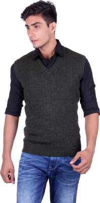 eWools Solid V Neck Party Men Grey Sweater