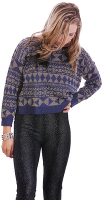 

Lioness Geometric Print Round Neck Casual Women Multicolor Sweater, Navy