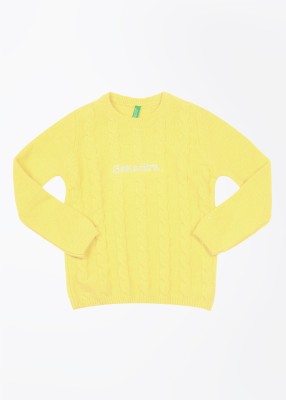 

United Colors of Benetton. Self Design Round Neck Casual Girls Yellow Sweater, 01l