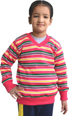 Shaun Striped V-neck Casual Girls Multicolor Sweater
