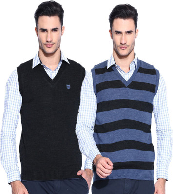 

Sports 52 Wear Striped V-neck Casual Men Reversible Grey Sweater