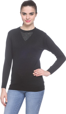

Miss Grace Solid Round Neck Party Women Black Sweater