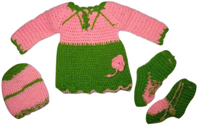 

Cutiepie Collections Woven Round Neck Casual Baby Girls Pink, Green Sweater, Green;pink