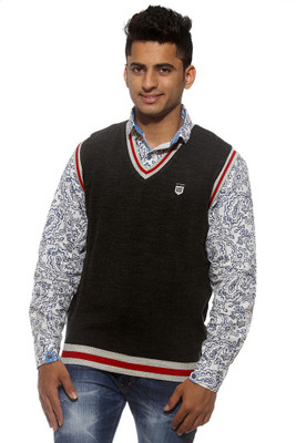 

Sports 52 Wear Striped V-neck Casual Men Reversible Black, Grey Sweater