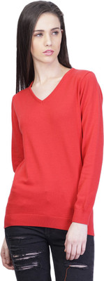 

Kalt Solid V-neck Casual Women Red Sweater