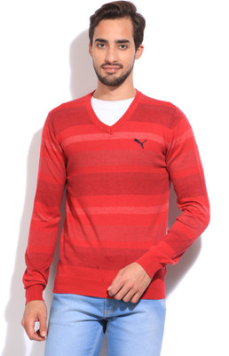 Buy PUMA Striped V-neck Casual Men Red sweater on Flipkart