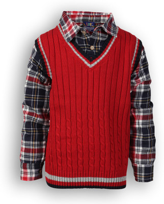 

Lilliput Self Design V-neck Casual Boys Multicolor Sweater, Red