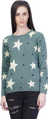 

Kalt Self Design Round Neck Casual Women Green Sweater, Green melange