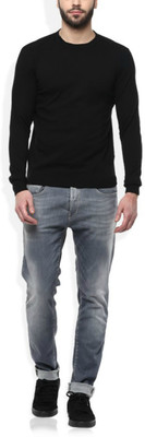 Amco Crafts Solid Round Neck Casual Men Black Sweater
