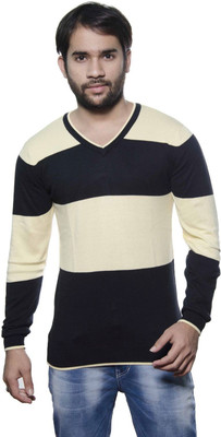 AMX Striped V-neck Casual Men Black Sweater