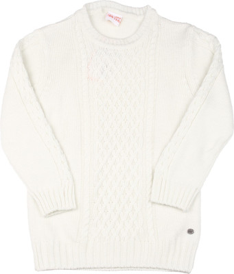 

FS Mini Klub Solid Round Neck Casual Girls White Sweater, Offwhite