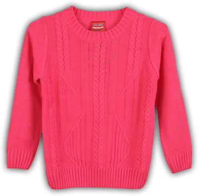 

Lilliput Solid Round Neck Casual Girls Pink Sweater