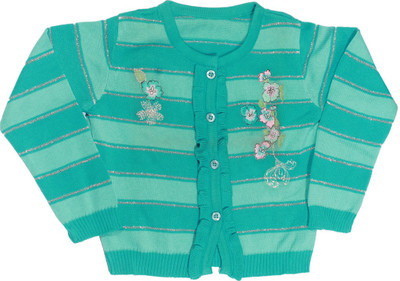 

Petals Floral Print Round Neck Casual Girls Blue Sweater