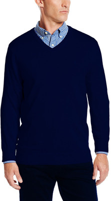 

Being Fab Solid V-neck Casual Men Blue Sweater, Navy blue
