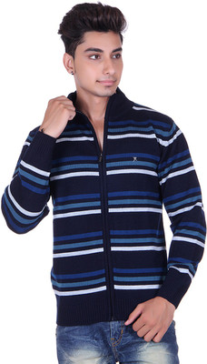

True Life Striped Turtle Neck Casual Men Blue Sweater, Navy