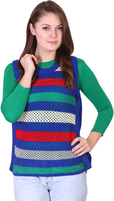 

Miss Grace Striped Round Neck Casual Women Green Sweater