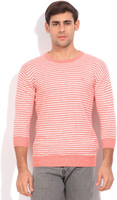 

United Colors of Benetton. Striped Round Neck Casual Men White, Red Sweater, M22