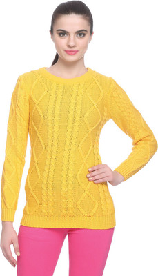 

Miss Grace Self Design Round Neck Party Women Yellow Sweater