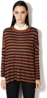 VAN HEUSEN Striped Round Neck Women Brown Sweater