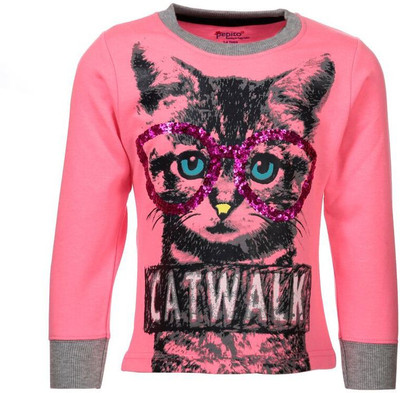 

Pepito Full Sleeve Embellished Girls Sweatshirt, Neon pink