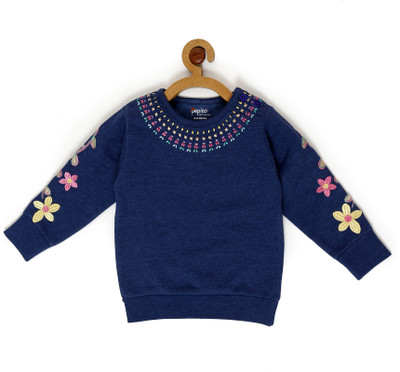 

Pepito Full Sleeve Embellished Girls Sweatshirt, Navy milange