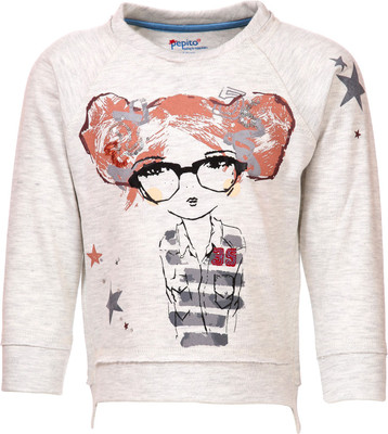 

Pepito Full Sleeve Printed Girls Sweatshirt, Fawn milange