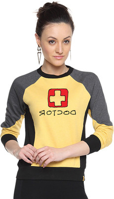 Campus Sutra Full Sleeve Printed Women Sweatshirt, Yellow