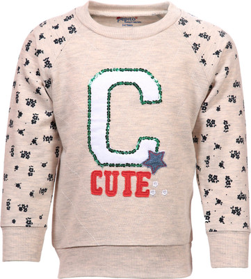 

Pepito Full Sleeve Embellished Girls Sweatshirt, Fawn milanch
