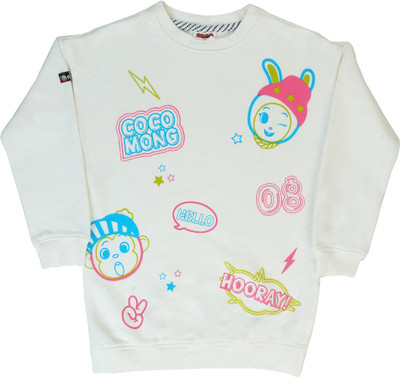 

Indirang Full Sleeve Printed Girls Sweatshirt, White