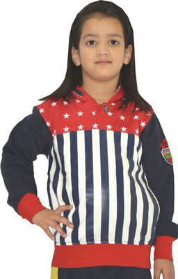 Shaun Full Sleeve Striped Girls Sweatshirt, Dark blue