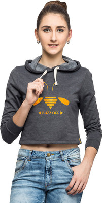 Campus Sutra Full Sleeve Printed Women Sweatshirt, Charcoal