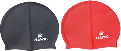 

HAWK Silicone Swimming Cap(Multicolor, Pack of 2), Black;red