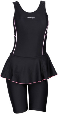 

Freestyle Women Swimwear - Frock With Half Leg Solid Women's Swimsuit, Black
