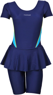 

Freestyle Padded Swimwear with Knee length shorts Solid Women's Swimsuit, Navy blue