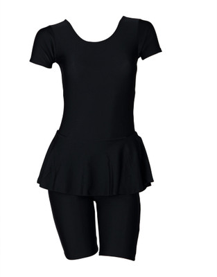 

Freestyle Frock with Sleeve and Cycling Shorts Solid Women's Swimsuit, Black