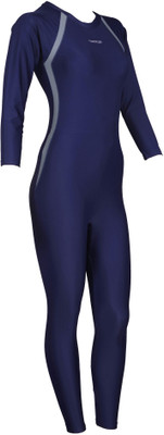 

Freestyle Full Bodysuit With Sleeves Solid Women's Swimsuit, Navy blue
