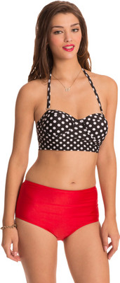 

PrettySecrets Polka Dive Polka Print Women's Swimsuit, Black;polka;red