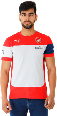 

Puma Printed Men's Round Neck Red T-Shirt, Red-gray-estate blue-white